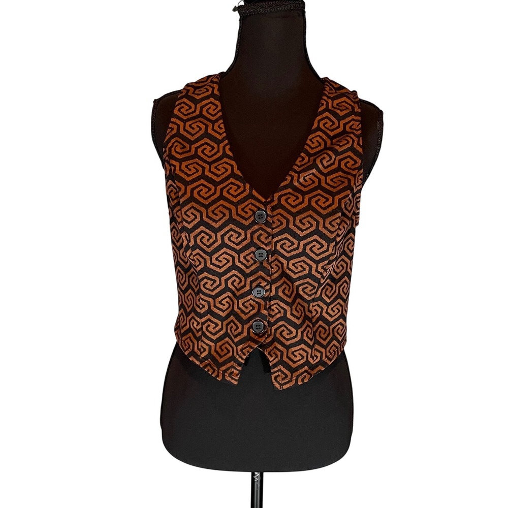 Rue21 Brown Geometric Hexagon Vest Large 70s Whimsigoth Dark Academia Waistcoat